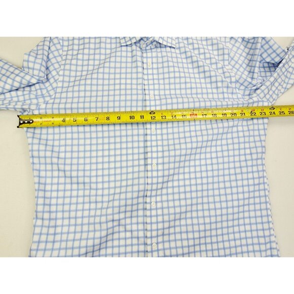 Nordstrom Non Iron Trim Fit 16.5 34-35 Mens Blue White Check French Cuff Shirt - Picture 3 of 9